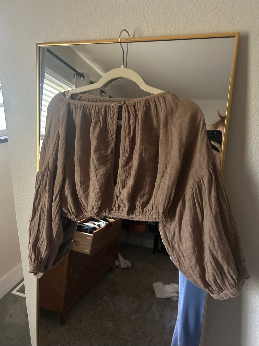 Free People Brown Cropped Peasant Top - Picture 2 of 4